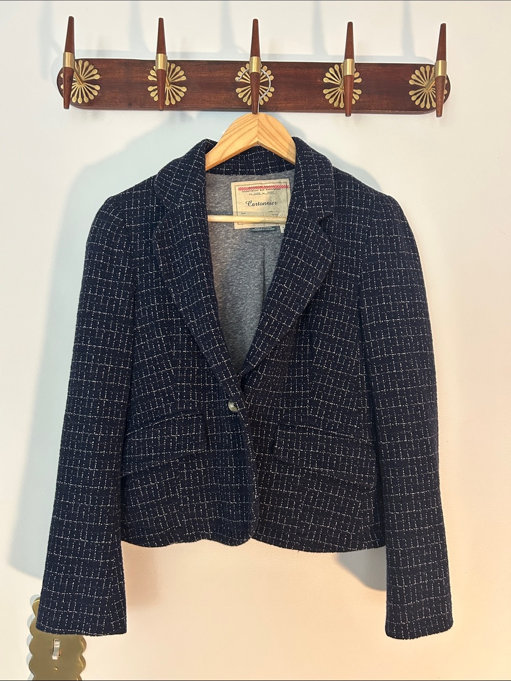 Cartonnier Navy Tweed Single-Button Blazer